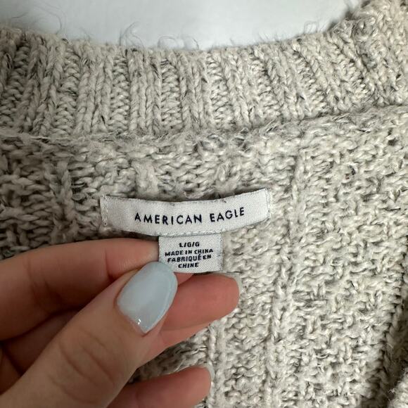 American Eagle Women's‎ Speckled Cropped Fisherman Cardigan Sweater Size L - Picture 4 of 8